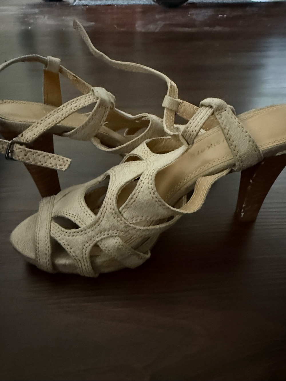 Strappy Cream High-Heel Sandals with Ankle Tie